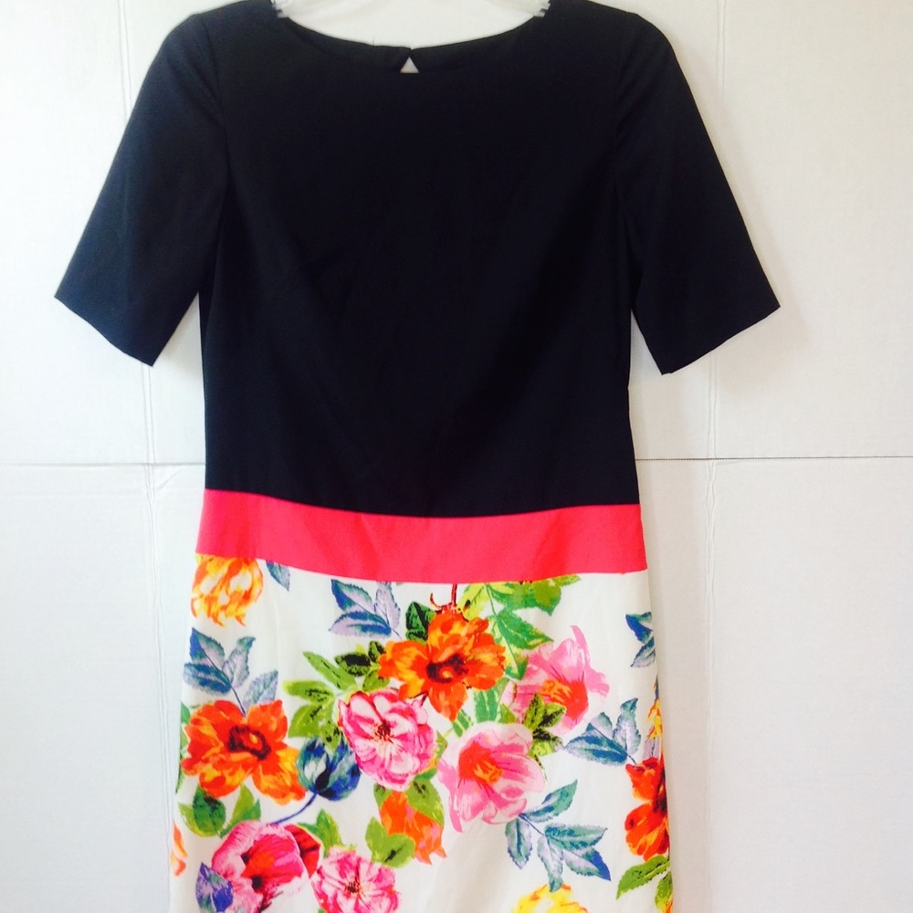 Eliza J. Floral Pink Dress Black Orange Floral